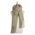thumbnail image 1 of Bufanda de color sólido gruesa verde hierba con borlas largas y chal de mujer nuevo de otoño e invierno, 1 of 6