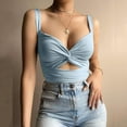 thumbnail image 2 of MESSUEN Camisole Tops for Women Halter Going Out Tops V-neck Crop Women's Summer Deep V Neck Vest Kink Elastic Lace Up Sleeveless Halter Top Womens Tops Casual Tops for Women Blue L, 2 of 6