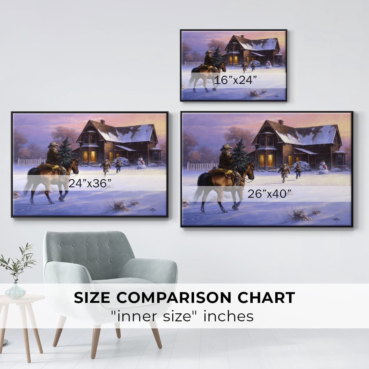The Day Daddy Brought Home the Tree - Framed Gallery Wrapped Holiday Canvas - 17 x 25 - Black Frame