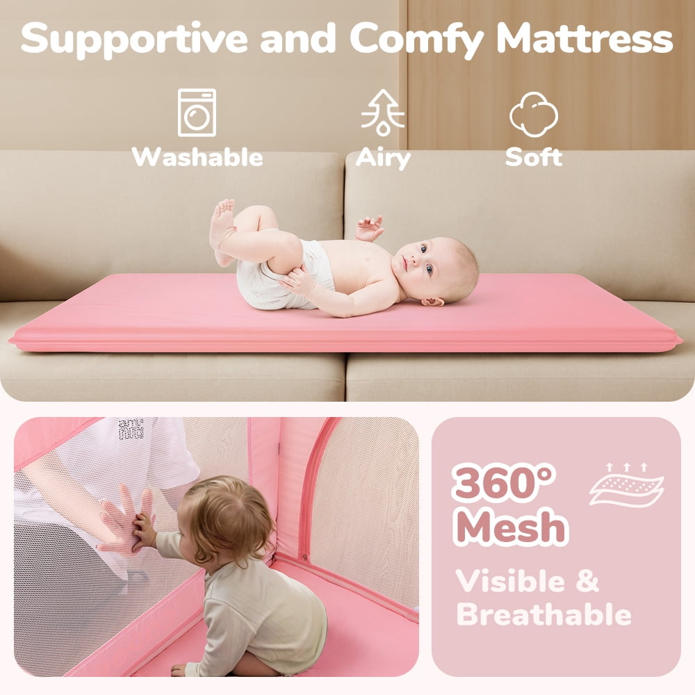 Baby Bassinet, Caveen 5 in 1 Baby Playard with Bassinet, Portable Baby Crib, with Removable Changing Station & Storage Organizer, Pink