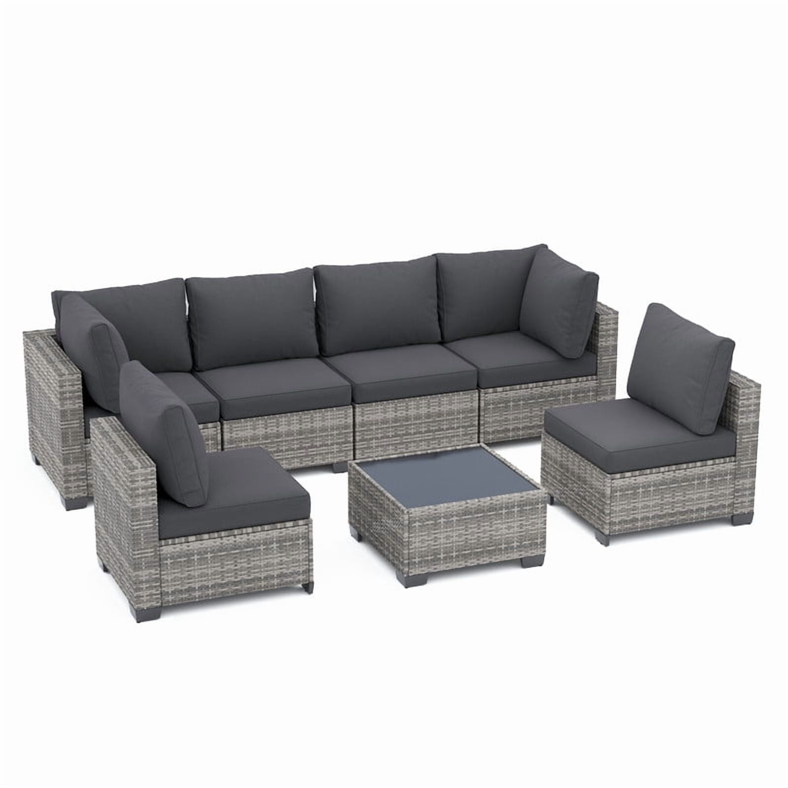 Howcool 7-Piece All-Weather Wicker Rattan Outdoor Patio Furniture Set,Modular Patio Conversation Furniture Set with Thick Cushions & Tempered Glass Table