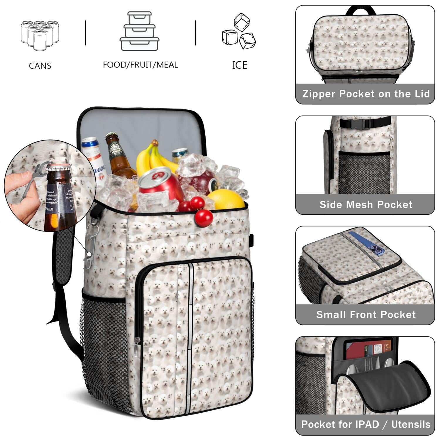 Travel Cooler Bag - Shih Tzu Dog Camping Beer Cooler Backpack with Bottle Opener- Waterproof Insulated Picnic Backpacks - Cooler Bag for Beach