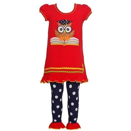 Polka Dot Ruffle Legging - Bonnie Jean Little Girls Red Owl Applique Polka Dot 2 Pc Legging Outfit