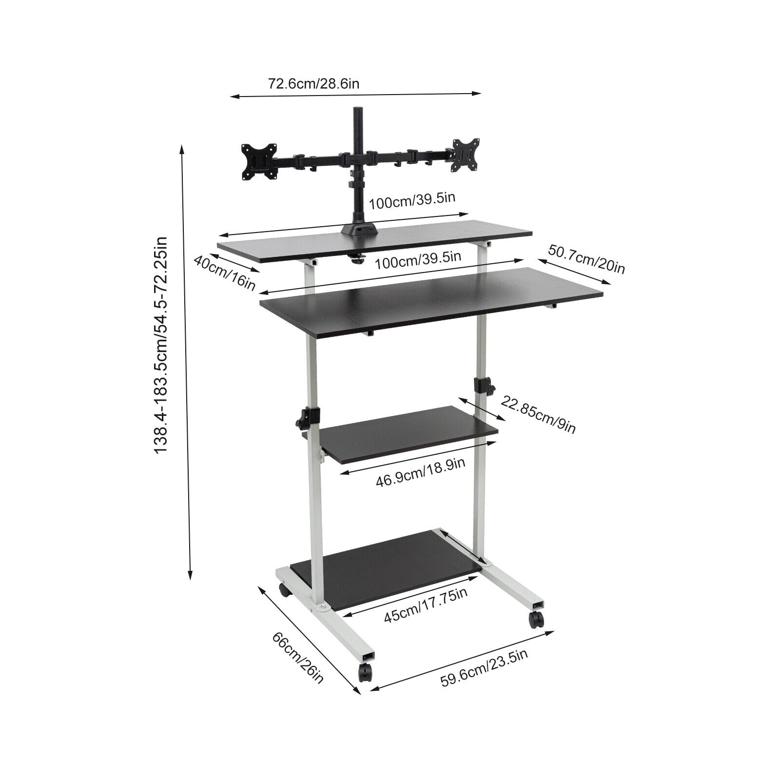 Mobile Standing Desk, Adjustable Computer Desk, Rolling Laptop Cart, Portable Laptop Stand, Tall Table