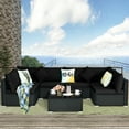 thumbnail image 4 of Costway 7PCS Patio Rattan Furniture Set Sectional Sofas Off White & Black Cushion Covers, 4 of 10