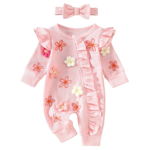 dmqupv Infant Sweatshirt Romper Baby Girl Fall Winter Outfits Clothes Knit Jumpsuit Ruffle Romper Outfit For Baby Girl Pink,Size for NEWBORN
