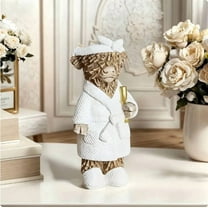 Zawou Highland Cow Figurine Resin Champagne Bull Statue Western Farmhouse Decor Accent for Christmas or Year-Round Home Display