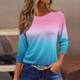 thumbnail image 2 of moda de las mujeres casual cuello redondo manga 3/4 suelta camiseta impresa top de las señoras púrpura rosa/l, 2 of 5