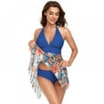 thumbnail image 2 of Women's V-neck Mesh Two-Piece Split Swimsuit With Printed Stitching, 2 of 5