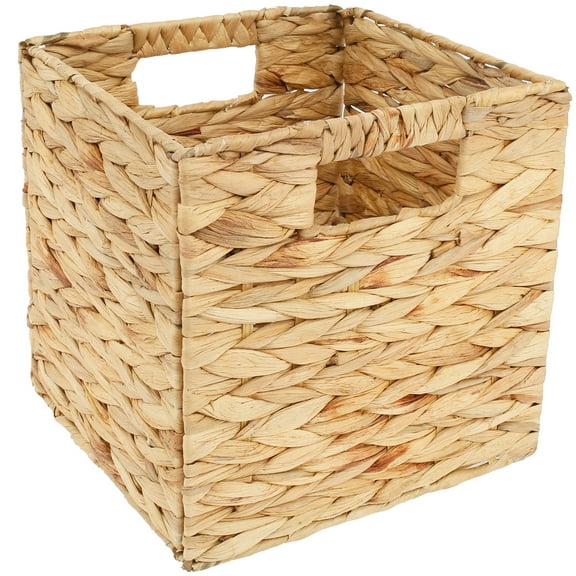 Woven Storage Basket Imitation Wicker Storage Basket Decorative Woven Cube Storage Bin Foldable Square Woven Clothes Storage Basket Imitation Rattan Storage Cube for Clothes Towel
