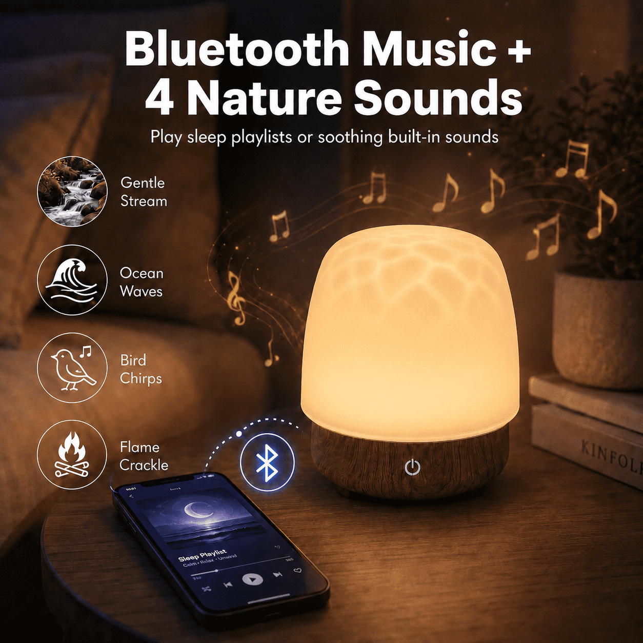 MEHOOM 16 Color Noise Sound Machine & Night Light, 3D Ocean Wave Projector Light for Sleep Adults/Kids, Bluetooth, Timer, Dimmable & Control, Rechargeable LED Lights for Bedroom