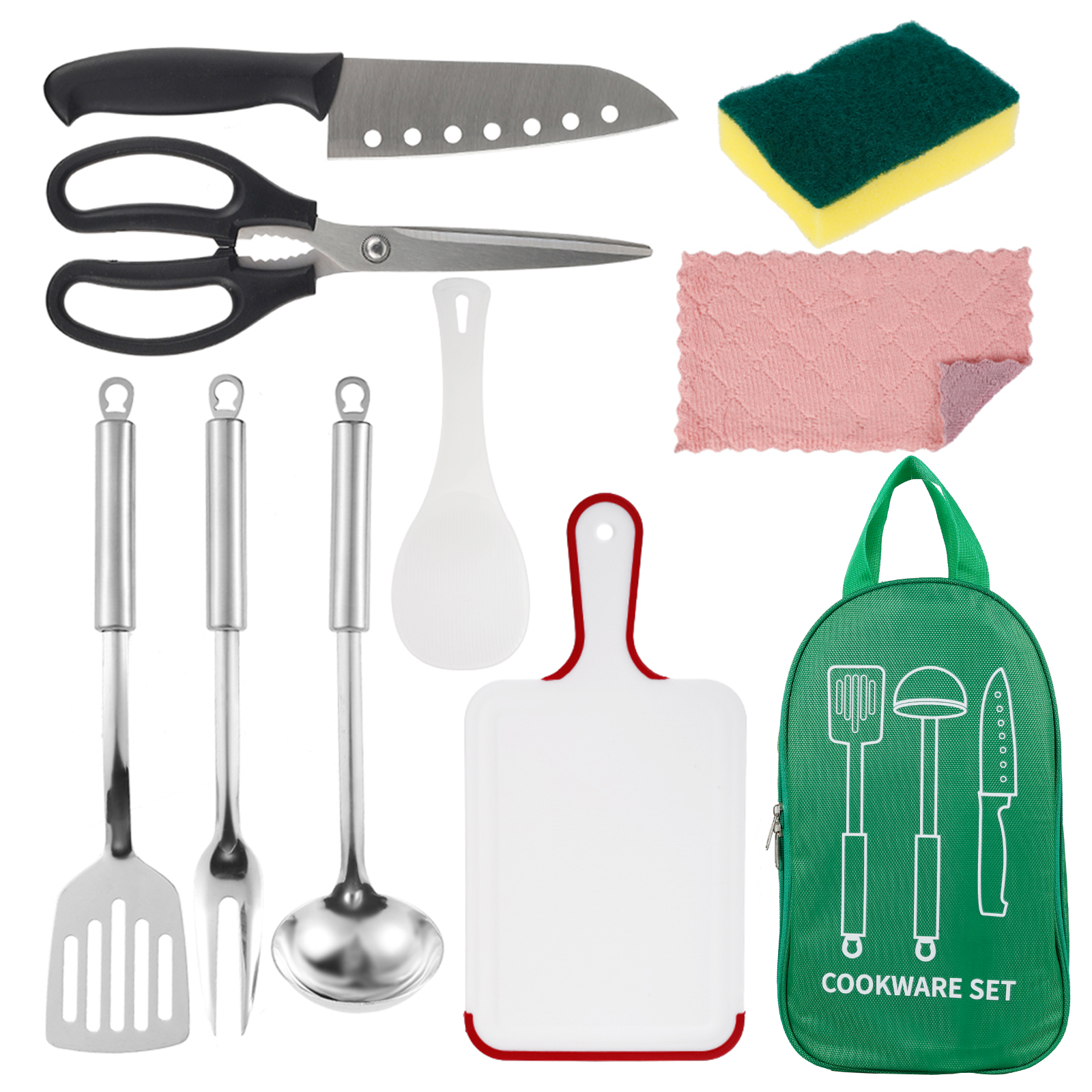Jetcloudlive 9 Piece Camp Kitchen Cooking Utensil Set Travel Organizer Grill Accessories Portable Compact Gear for Backpacking BBQ Camping Hiking Travel Cookware Kit Water Resistant Case