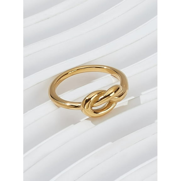 US Size 7.5 Golden Celtic Knot Promise Anniversary Statement Ring 24mm Titanium Steel Knot Finger Ring Minimalist Ring for Jewelry Gift