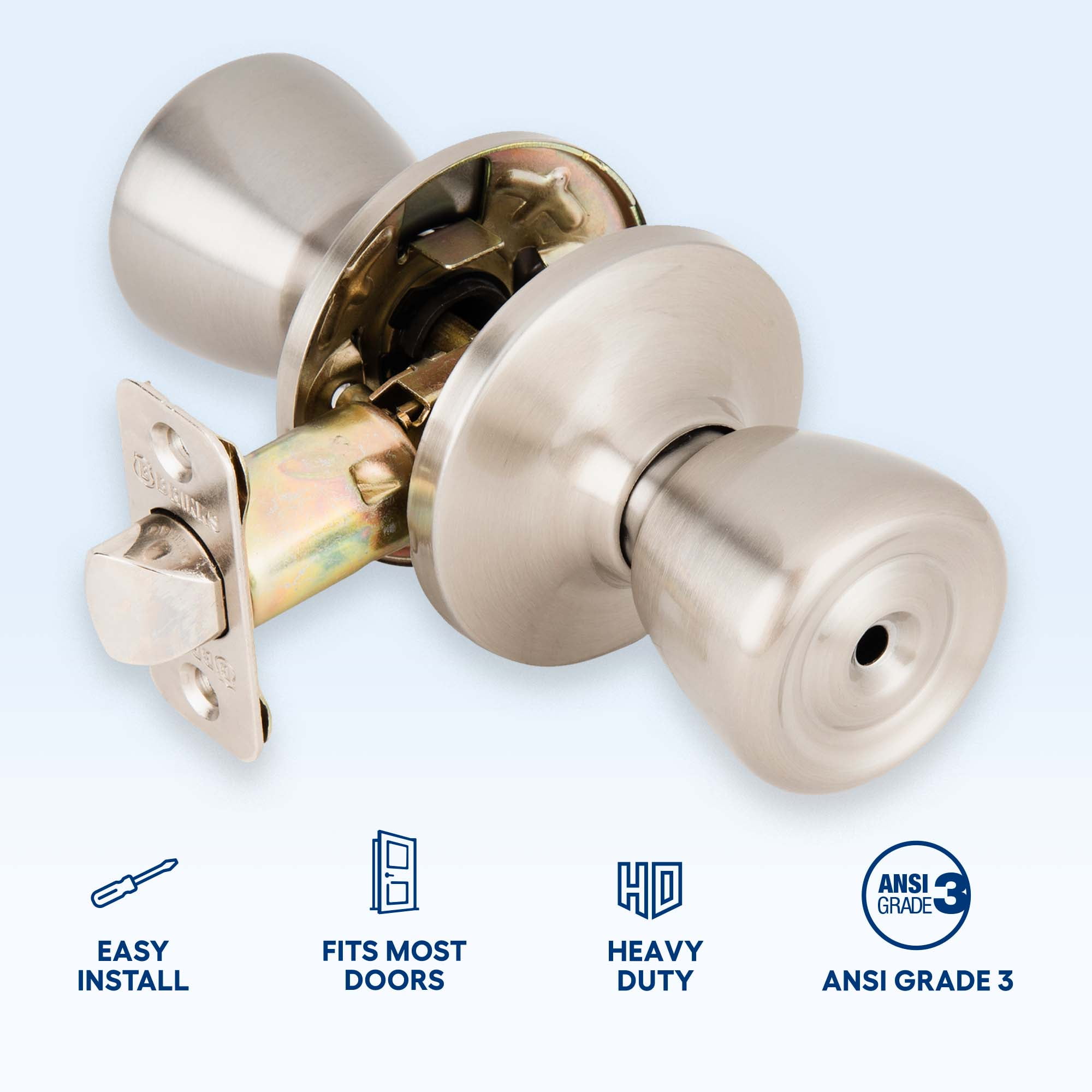 (2 pack) Brinks Interior Locking Privacy Tulip Style Doorknob, Satin Nickel Finish