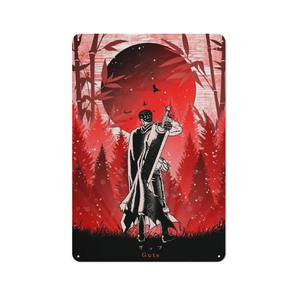 Berserk Guts Anime Hanging Picture Tin Hanging Picture Wall Poster Metal Painting Creativity Poster Home Decor Painting Anime Goods Gift 30x20cm