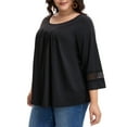 thumbnail image 3 of Agnes Orinda Women's Plus Size Tops Long Sleeve Crochet Panel Hollow Out Pleated Casual Tunics Blouse 3X Black, 3 of 7