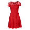 thumbnail image 3 of Womens Crew Neck Long Sleeve Spring Fall Dresses,Women's Summer Casual Solid Color O-neck Side Zipper Short-sleeve Stitching Lace With A-line Dress Red, 3 of 7