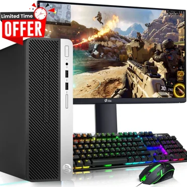 Restored Gaming HP ProDesk G4 Desktop PC, Intel Core i5 8th Gen. 16GB RAM, 512GB SSD, NVIDIA GeForce GTX 1050 Ti, New 24 inch Monitor, RGB Keyboard & Mouse, Wi-Fi, Windows 11 Pro (Refurbished)