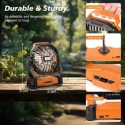 Camping Fan with LED Lantern, 20,000mAh Portable Battery Operated Outdoor Fan, Personal Rechargeable Fan for Travel, Hiking, Fishing, Picnic(Orange)
