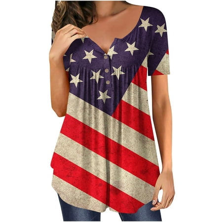 Womens Summer Tops, 4th Fourth of July Patriotic USA American Flag Star Striped Independence Day T Shirts Tunic Tops Todays Deals In Amazon Prime Things For 3 Dollars #3