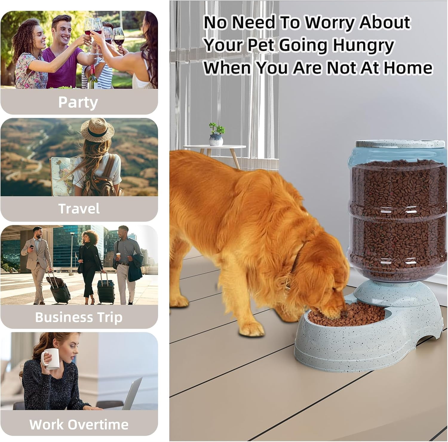 3 Gallon Gravity Feeder Automatic Dog Food Dispenser for Large Breed Pets with Easy Clean Design