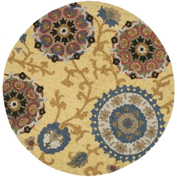 SAFAVIEH Blossom Danny Floral Wool Area Rug, Gold/Multi, 8' x 8' Round