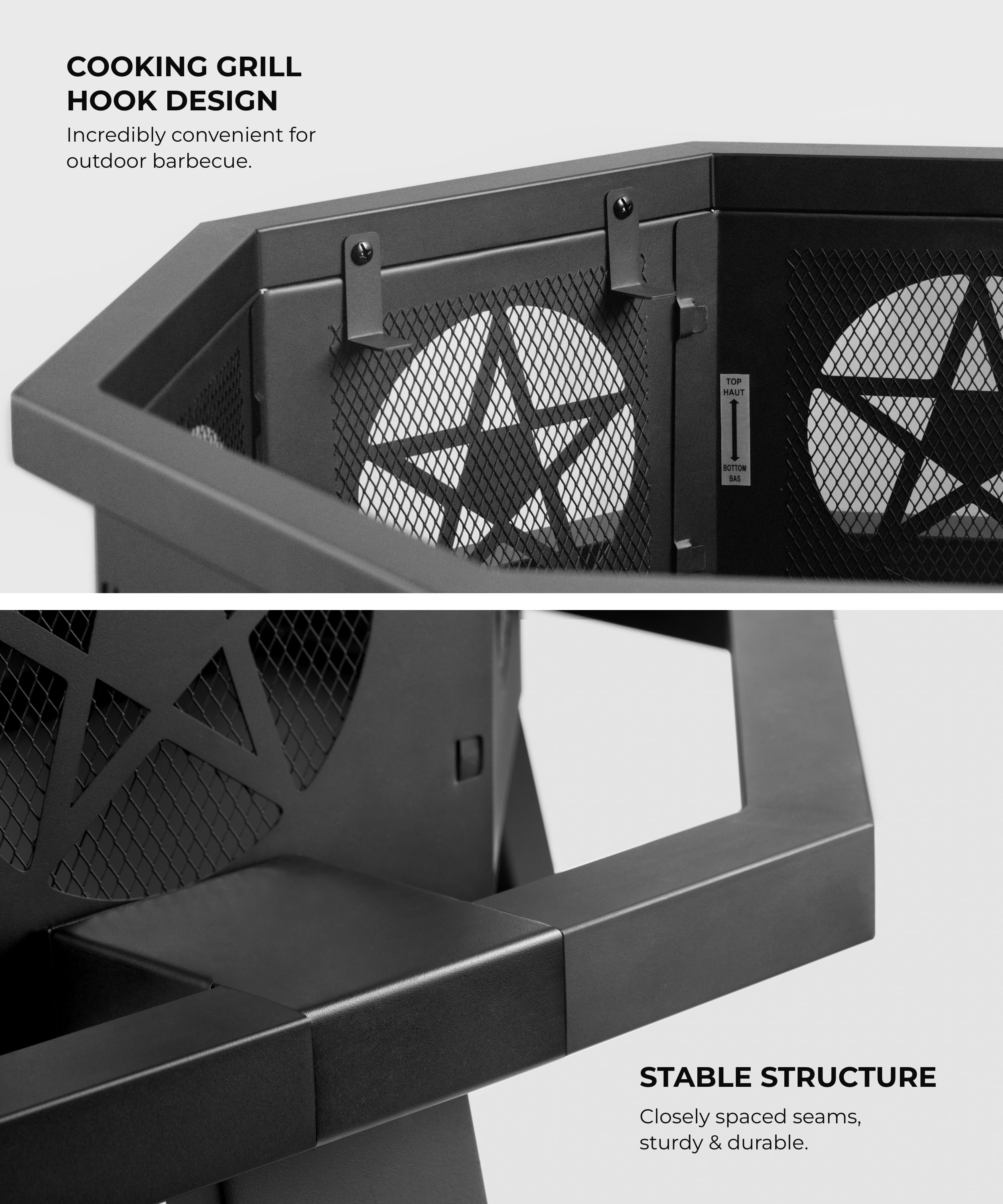 TVOFEK 26 inch Octagon Fire Pit with Poker, Wood Burning Firepits, Outdoor Fire Barrell for Bonfire, Backyard, Patio, Picnic, Camping, Black
