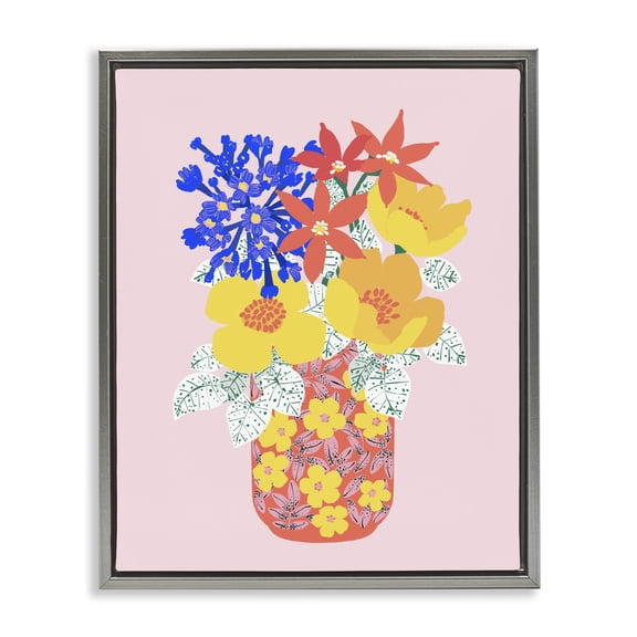 Stupell Industries Eclectic Modern Patterned Flowers Gray Floating Frame Canvas Art, 17 x 21, by Pragya Kothari