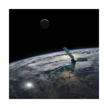 A Satellite Firing an Energy Weapon at a Target on Earth Print Wall Art By Stocktrek