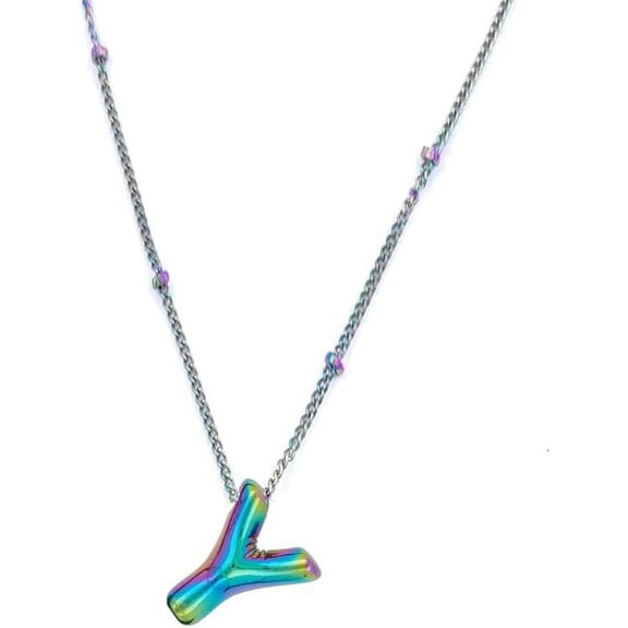 Bubble Letter Necklace For Women, Rainbow Balloon Initial Alphabet Pendant 18k Gold Plated Dainty Statement Gift Jewelry