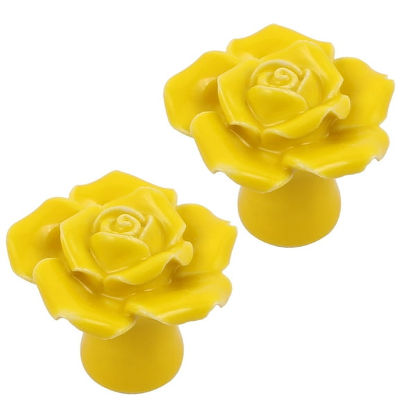 Perillas de cerámica en forma de rosa para tiradores de cajones de armario Uxcell, amarillas, 2 piezas