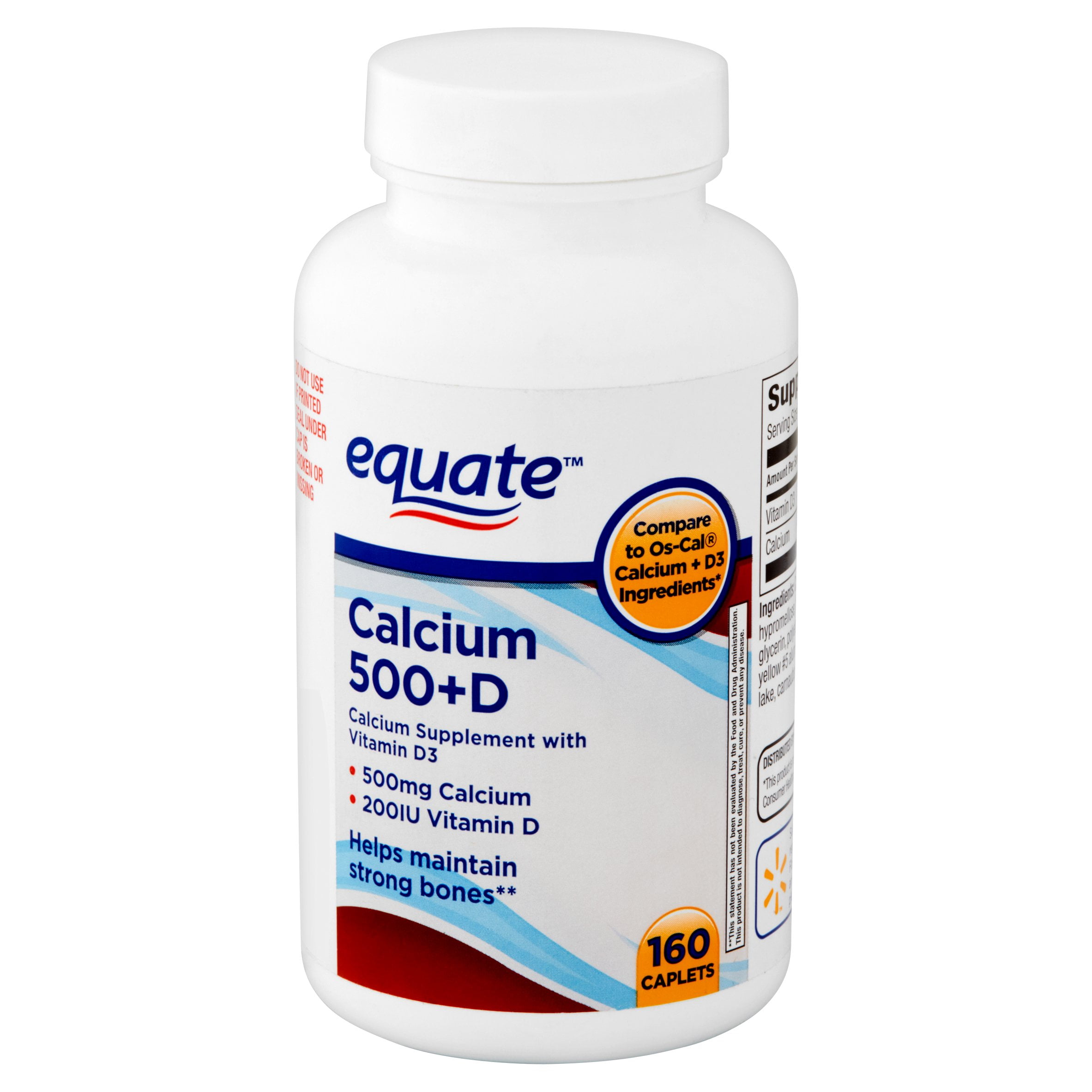 Equate Calcium 500 Vitamin D Caplets 160 Count Walmartcom