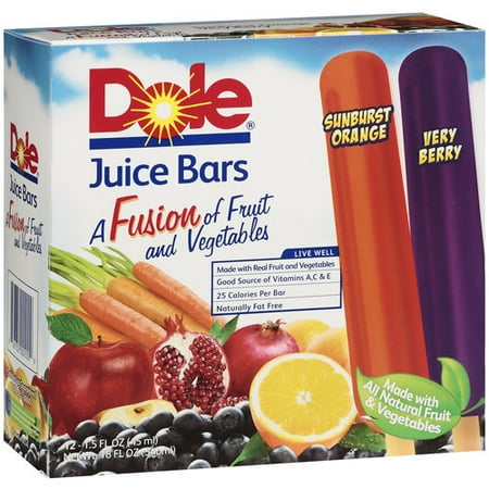 Dole Fusion Sunburst Orange/Very Berry Juice Bars, 1.5 fl oz, 12ct