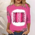thumbnail image 2 of Scyoekwg Womens 3/4 Sleeve Breast Cancer Awareness T-Shirt Round Neck Print Pink Ribbon Tops Casual Loose Fit T-shirt Graphic Tees Pink XXL, 2 of 5