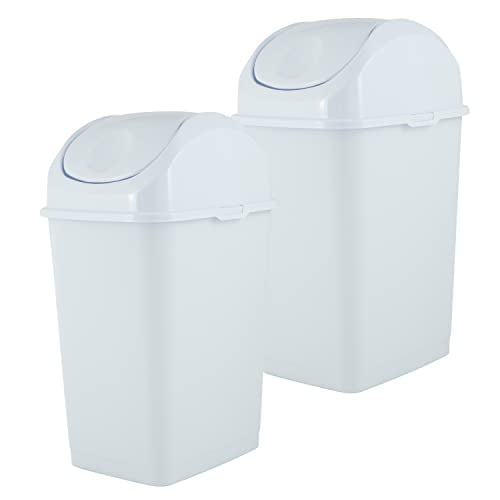 Superio Kitchen Trash Can with Swing Top Lid White, 13 Gallon (2 Pack