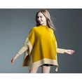 thumbnail image 3 of Styles I Love Women Autumn Winter Striped Poncho Knit Pullover Mock Neck Sweater Batwing Sleeve Oversized Jumper Top (Mustard), 3 of 4
