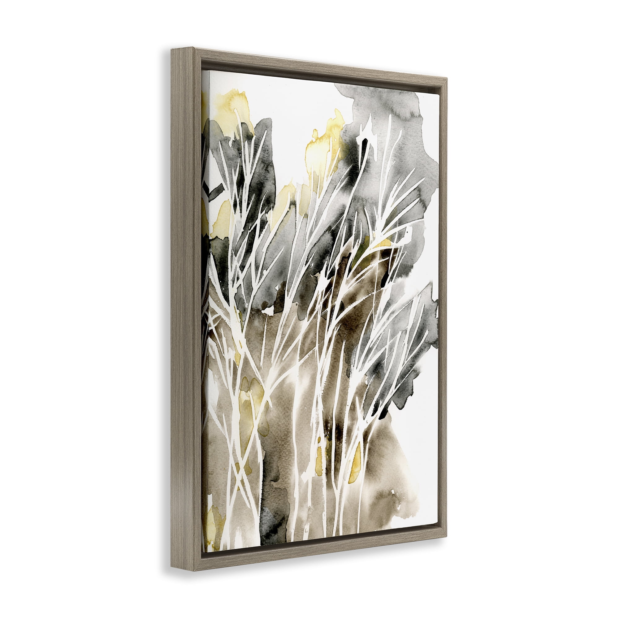Stupell Industries White Strands Watercolor Plants & Flowers Painting Brown Floater Framed Canvas Art Print Wall Art, 21 x 31