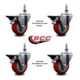 thumbnail image 2 of 3.5 Inch Red Polyurethane ½ Inch Threaded Stem Caster Set with Brake, 2 of 2