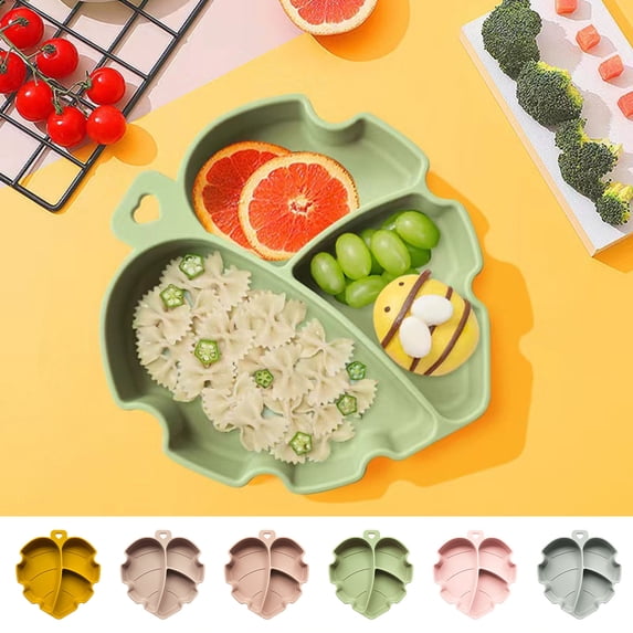 Dream Lifestyle Baby Plate Silicone Suction Feeding Food Non-slip Baby Dishes Leaf Food Feeding Bowl BPA Free for Kids