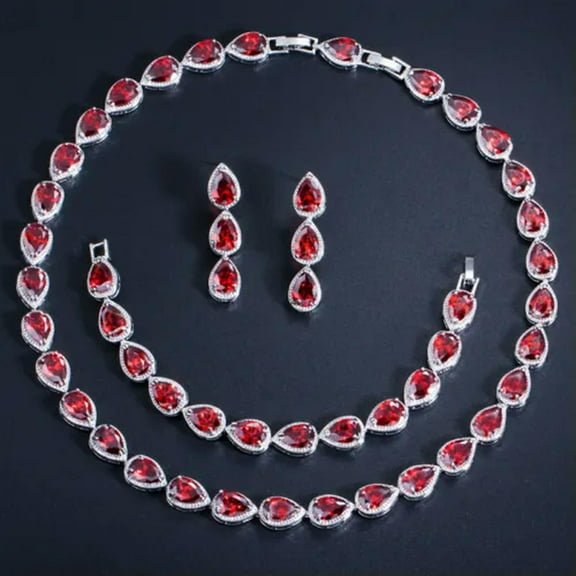 EOEMY Gorgeous Cz Drop Bridal Wedding Costume Necklace Bracelet Earrings Jewelry Set