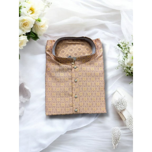 Traditional Men's Peach Color Silk Kurta, Cultural Wear for Men,6479
