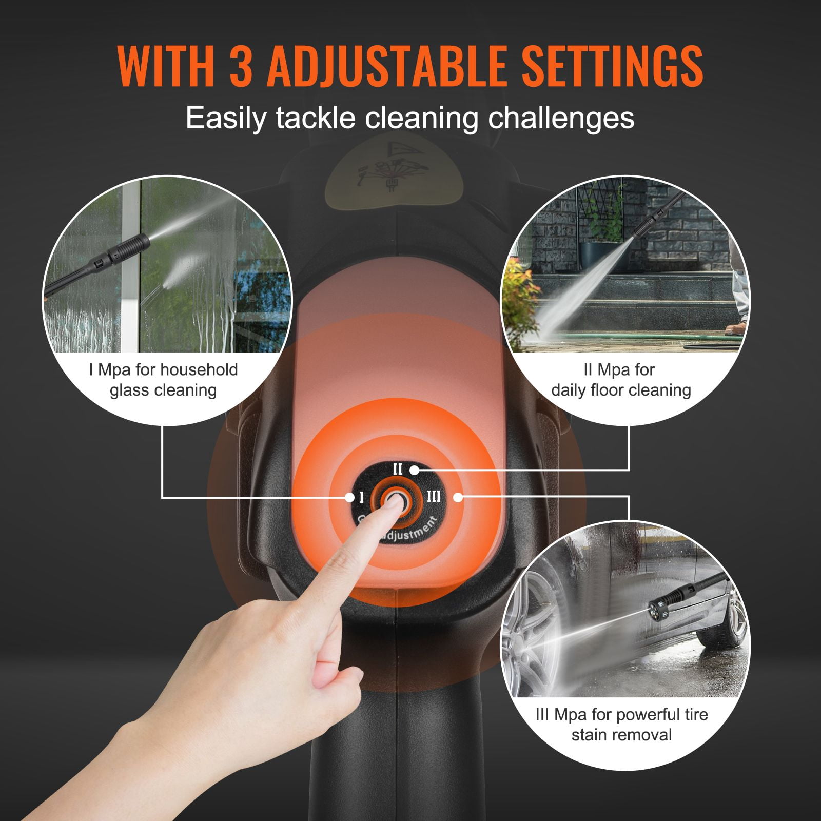 Cordless Pressure Washer, 4lb Lightweight, 652PSI High Pressure, Rated Pressure 350 PSI, Adjustable, Storage Bag, 6-in-1 Nozzle, for garage gym kitchen workshop and commercial floor use