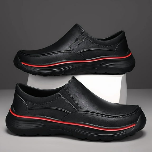 Waterproof Non-Slip Men's Slip-On Work Shoes, Breathable EVA, Casual Style, Low-Top, Round Toe, for Kitchen, Office, Spring/Summer/Autumn/Winter, Black