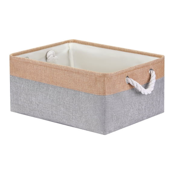 Unique Bargains Storage Bin with Handle Fabric Cube Grey/Brown 16*12.5*8in