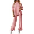 thumbnail image 2 of qolati Two Piece Sets for Women Casual Short Sleeve Pullover Tops and Wide Leg Pants Lounge Sets 2024 Trendy Tracksuits 2 Piece Summer Outfits, 2 of 9