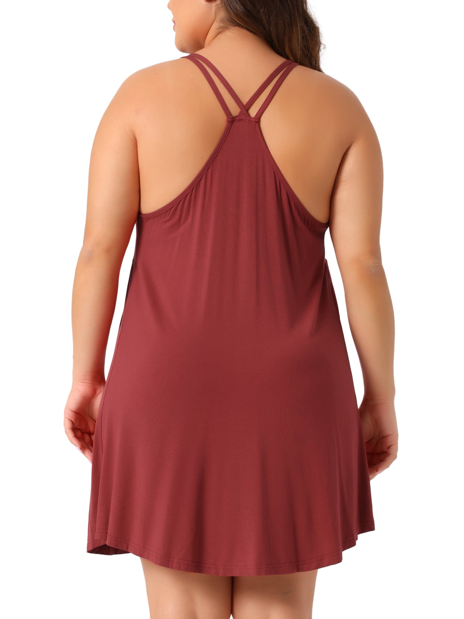 DARING DIVA Women's Plus Elegant V Neck Chemise Nightgown 2X Wine Red