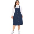 thumbnail image 3 of DARING DIVA Plus Women's Size Denim Button Front Adjustable Strap Skirt 1X Dark Blue, 3 of 6
