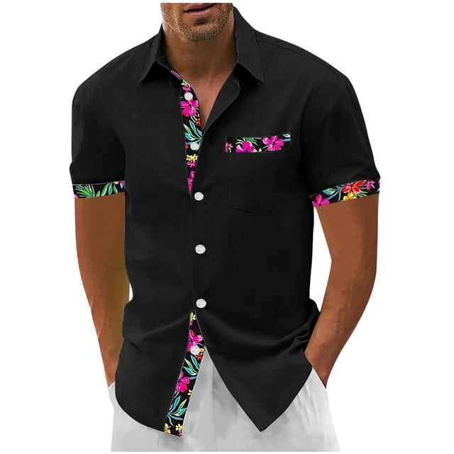 Shorts pour Hommes, Chemises pour Hommes, Mode Décontractée Col Rabattu Imprimé Manches Courtes Chemise Blouse