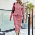 thumbnail image 2 of Chbgutlmr Fall Outfits for Women Cable Knit V Neck Cardigan Midi Sweater Dress Matching 2 Piece Sets, 2 of 6
