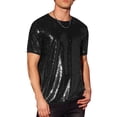 thumbnail image 4 of Camisetas de hombre INSPIRE CHIC con lentejuelas, de manga corta, cuello redondo, camisetas para fiestas en discotecas, 2XL, negras, 4 of 6